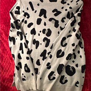 Leopard Print Sweater - Black, Cream, and Metallic